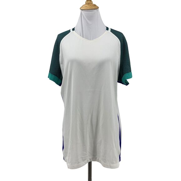 Nike Dri Fit Tee Women XL Extra Large White VNeck Colorblock Raglan Sleeve Shirt - Picture 1 of 10